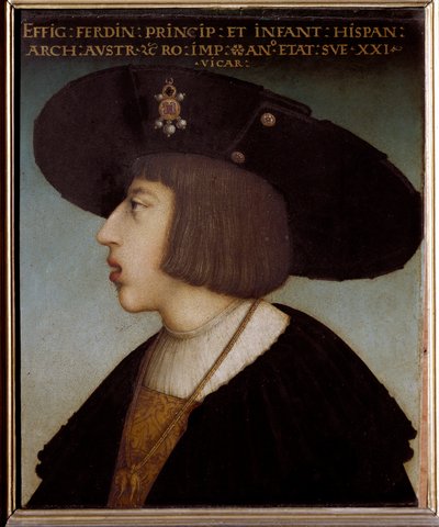 I. Ferdinánd római római császár, cseh és magyar király 21 éves portréja (az Aranygyapjas Rend gallérját viselve) alkotó: Hans or Johan Maler