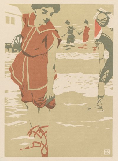 Fürdőzők, 1900 körül (színes fametszet) alkotó: Hans von Newmann