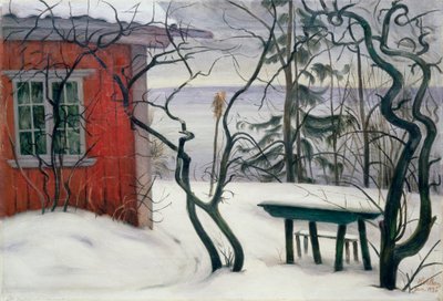 Tél Hvalsbakkenben. Hóval borított táj deformált fákkal. Harald Oscar Sohlberg (1869-1935) festménye. alkotó: Harald Oscar Sohlberg