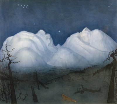 Téli éjszaka a hegyekben (pasztell és akvarell, papíron) alkotó: Harald Oscar Sohlberg