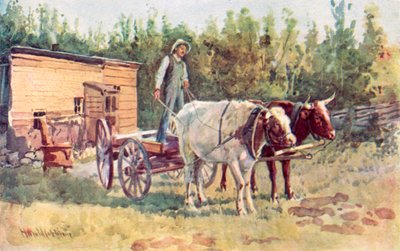Egy legénykunyhó és csapata ökrök alkotó: Harold Copping