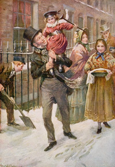 Bob Cratchit és Tiny Tim, illusztráció a Dickens karaktervázlataihoz, B.W. Matz alkotó: Harold Copping