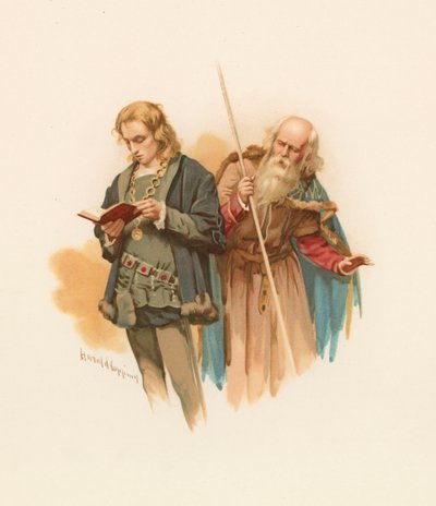 Hamlet olvas, Poloniusszal a háta mögött alkotó: Harold Copping
