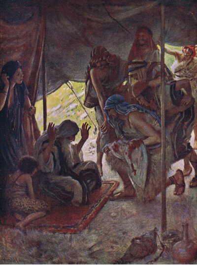 Josephs kabát Jacobnak hozott, illusztráció a Pictures That Teach The Crown sorozatból, 1920 alkotó: Harold Copping