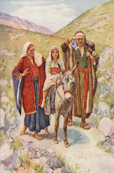 Újszövetség: Egyiptomból való visszatérés (színes litográfia) alkotó: Harold Copping
