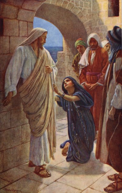 Újszövetség: Kánaáni asszony (színes litográfia) alkotó: Harold Copping