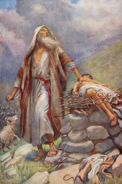 Ószövetség: Ábrahám és Izsák (színes litográfia) alkotó: Harold Copping