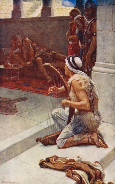 Ószövetség: Dávid, a zenész (színes litográfia) alkotó: Harold Copping