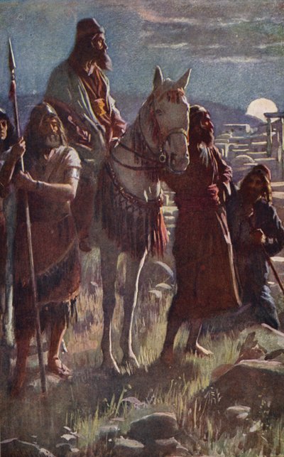 Ószövetség: Nehémiás éjféli felmérése (színes litográfia) alkotó: Harold Copping