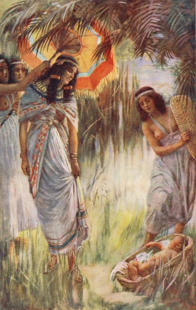 Ószövetség: Mózes megtalálása (színes litográfia) alkotó: Harold Copping