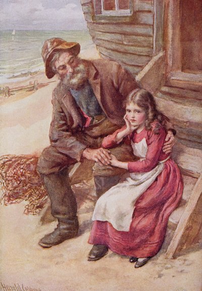Peggotty és Little Emily, illusztráció a Dickens karaktervázlataihoz, amelyet B.W. Matz alkotó: Harold Copping
