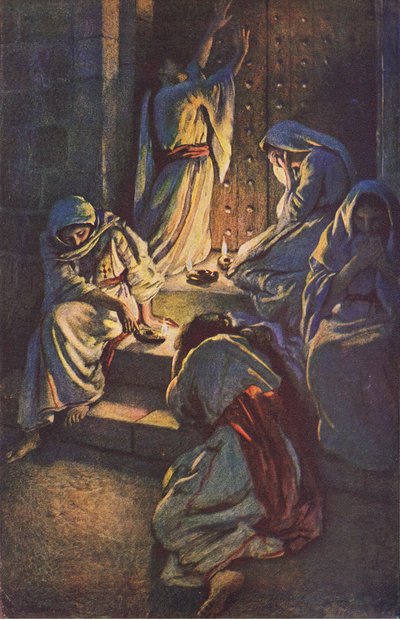 Az ostoba szüzek, illusztráció a Harold Copping Pictures: The Crown Series-ből, 1920-as évek alkotó: Harold Copping