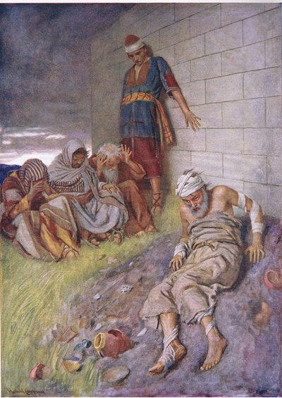 Jób türelme, illusztráció a Pictures That Teach The Crown sorozatból, 1920 alkotó: Harold Copping