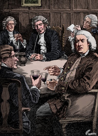 – Dr. Johnson beszélgetés a barátaival, c1900, 1912 alkotó: Harold Edward Hughes Nelson