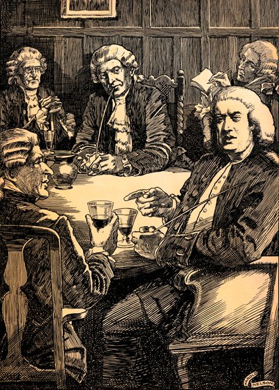 – Dr. Johnson beszélgetés a barátaival, c1900, 1912 alkotó: Harold Edward Hughes Nelson