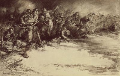 Ellentámadás, 1918 körül (ceruza papíron) alkotó: Harold James Mowat