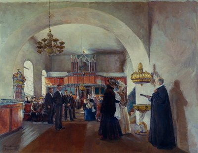 Keresztelő a Stange templomban alkotó: Harriet Backer