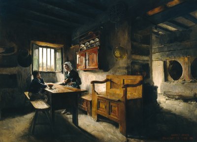 Farm belső Bretagne (olaj) alkotó: Harriet Backer