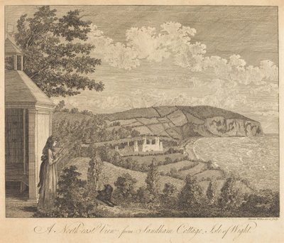 Észak-keleti kilátás a Sandham Cottage-ból, Wight-szigeten alkotó: Harriet Wilkes