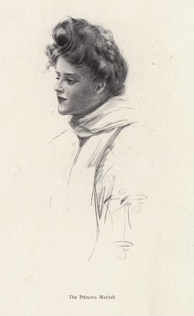 Egy karakter, Frina Mavrodin grófnő a Moritza hercegnő című regényéből, Percy Brebnertől (litho) alkotó: Harrison Fisher