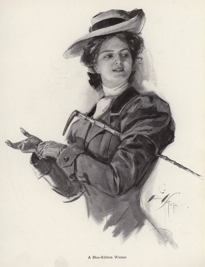 Kékszalag győztes lovasnő (litho) alkotó: Harrison Fisher