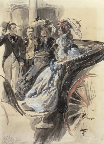 Carriage Ride, 1904 (wc, gouache és ceruza kartonon) alkotó: Harrison Fisher
