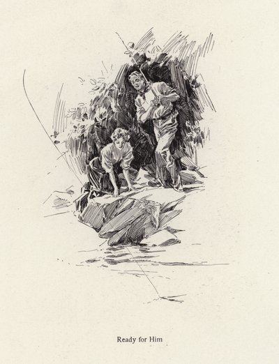 Férfi és nő horgászat egy folyóban vagy patakban (litho) alkotó: Harrison Fisher