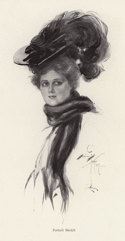 Nő portréja nagy kalapban (litho) alkotó: Harrison Fisher