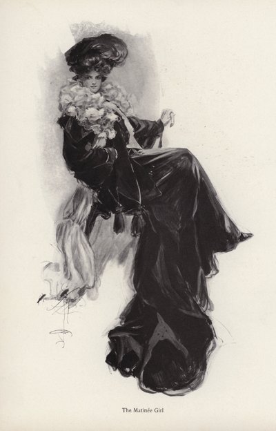Egy fiatal nő portréja hosszú kabátban és köntösben (litho) alkotó: Harrison Fisher