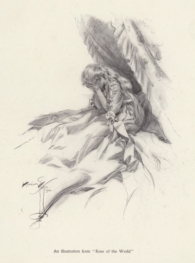 Rosamond English, az Egerton Castle (litho) regényének, a világ rózsájának szereplője alkotó: Harrison Fisher