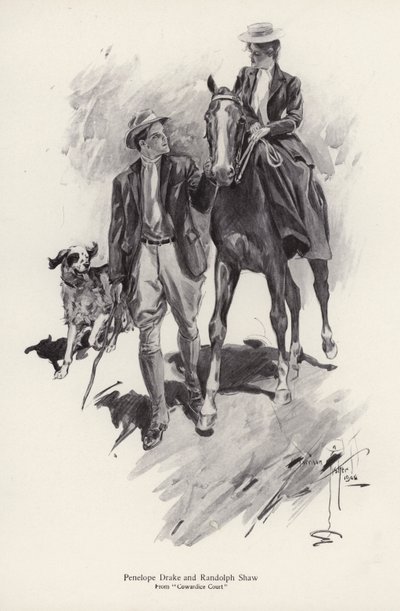 Két szereplő, Penelope Drake és Randolph Shaw a Gyáva udvar című regényéből, George Barr McCutcheon (litho) alkotó: Harrison Fisher
