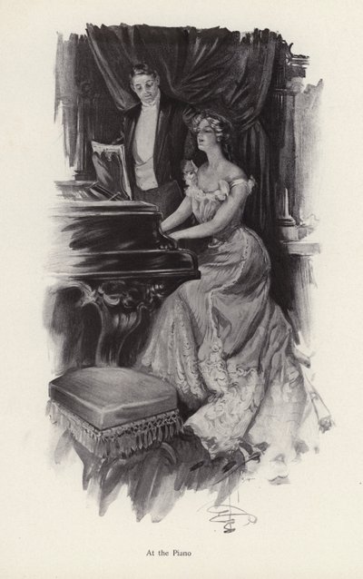 Nő énekel a zongoránál (litho) alkotó: Harrison Fisher