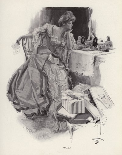 Fiatal nő két udvarló között dönt (litho) alkotó: Harrison Fisher