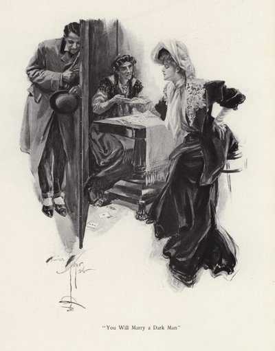 Fiatal nő, akinek a jövőjét egy cigány mondja (litho) alkotó: Harrison Fisher