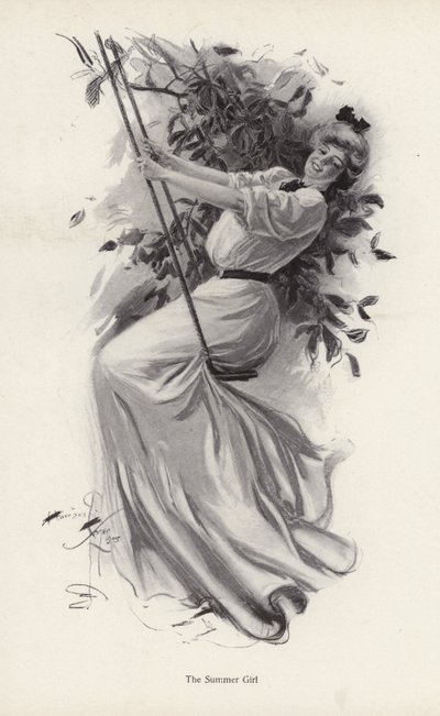 Fiatal nő hintán (litó) alkotó: Harrison Fisher