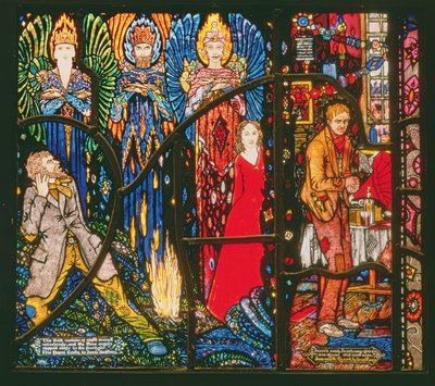 Részlet a genfi ablakból, amely James Stephens és Juno Demi isteneit és Sean OCasey Paycockját ábrázolja, 1929 alkotó: Harry Clarke