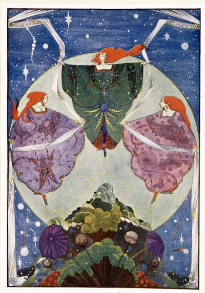 Tündérek:"" Ködből és holdfényből szőtt kendőkkel táncoltak"": Az elf-domb - Hans Christian Andersen "" Tündérmesékben" - ill. írta: Harry Clarke alkotó: Harry Clarke