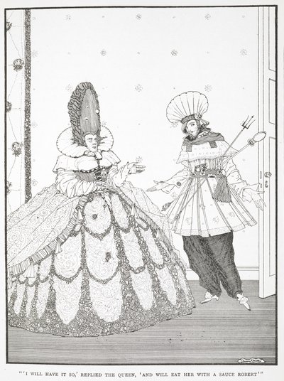 - Megteszem - felelte a királyné -, és megeszem egy Robert szósszal. Illusztráció a történethez, "Az alvó szépség az erdőben". alkotó: Harry Clarke