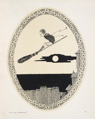 "Ha lenne seprűm". Illusztráció Patrick R. Chalmers verséhez. Egy fiú seprűnyélen alkotó: Harry Clarke