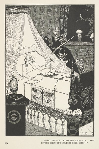 A Nightingale. "Zene! Zene!" – kiáltott fel a császár. – Te kis drága aranymadár, énekelj! alkotó: Harry Clarke