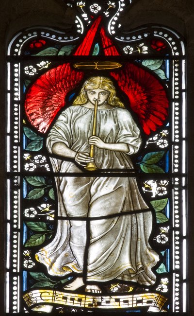 Zenés angyal, 1876 (ólomüveg) alkotó: Harry Ellis Wooldridge