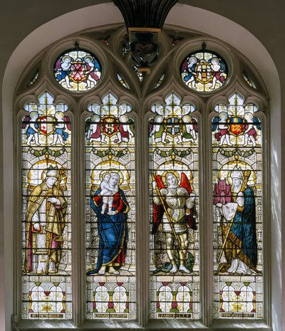 Oxford, Brasenose College Chapel, James Powell & Sons, Harry Ellis Wooldridge, St Cedda, Madonna & Chils, St Michael, St Hugh alkotó: Harry Ellis Wooldridge