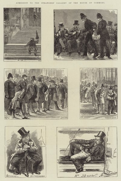 Belépő az alsóház idegenek galériájába alkotó: Harry Furniss