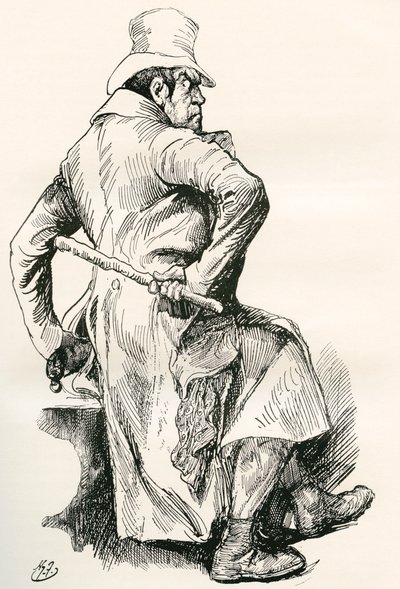 Bill Sikes. Harry Furniss illusztrációja Charles Dickens Oliver Twist című regényéhez, a The Testimonial Editionból, 1910-ben. alkotó: Harry Furniss