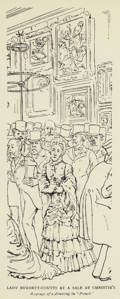 Lady Burdett-Coutts egy kiárusításon a Christiesnél alkotó: Harry Furniss
