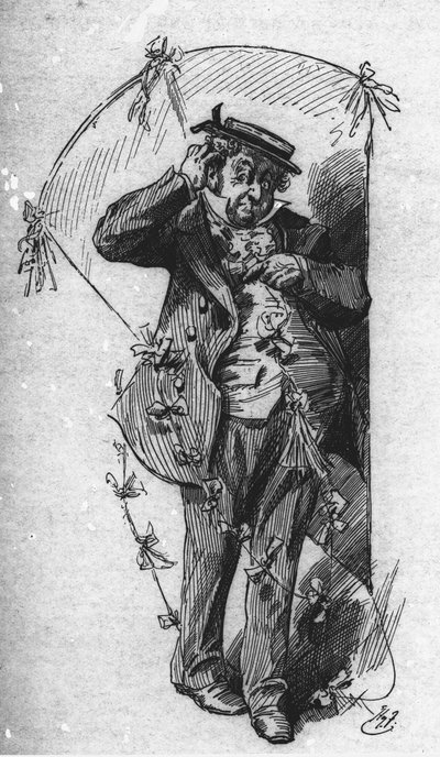 Mr. Dick a sárkányával, a „David Copperfield”-ből, Charles Dickenstől alkotó: Harry Furniss