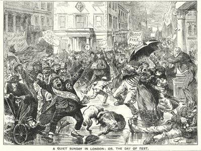Punch rajzfilm: Egy csendes vasárnap Londonban; vagy a nyugalom napja (metszet) alkotó: Harry Furniss