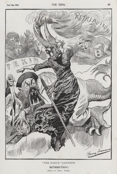 Megtorlás, rajzfilm a boxerlázadásról Kínában (metszet) alkotó: Harry Furniss