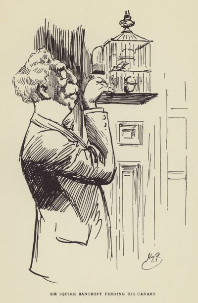 Sir Squire Bancroft a kanárit eteti alkotó: Harry Furniss