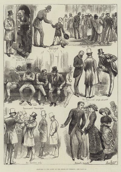 Vázlatok az alsóház előcsarnokában alkotó: Harry Furniss